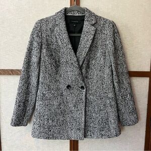 Talbots Black and White Classic Tweed Chevron Style Wool Blend Blazer - 2